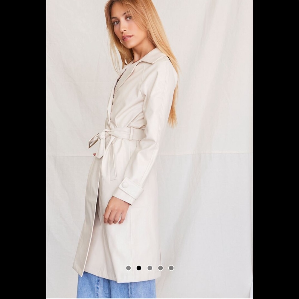 Faux Leather Double-Breasted Trench Coat BEIGE (Small)